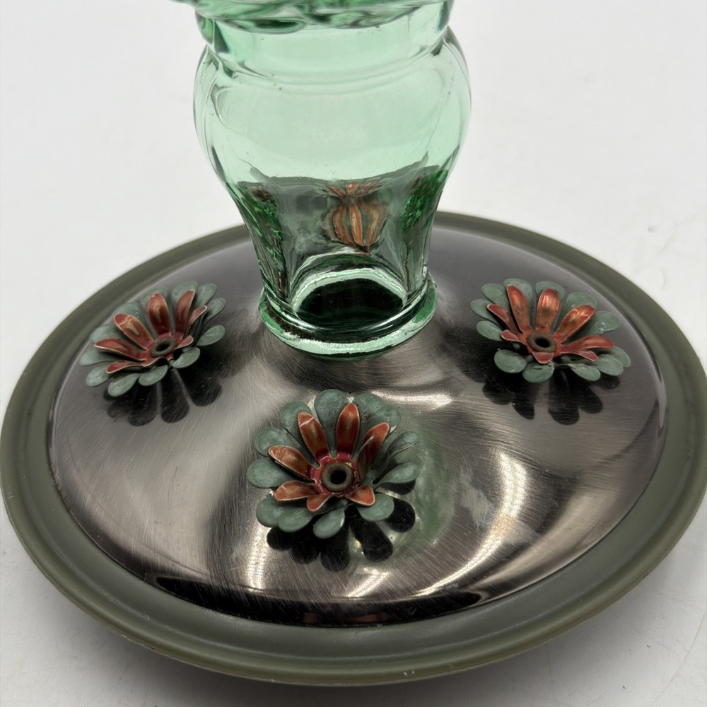 Vintage Woodstream Hummingbird Feeder Green Glass Jar Metal Base - Picture 4 of 8